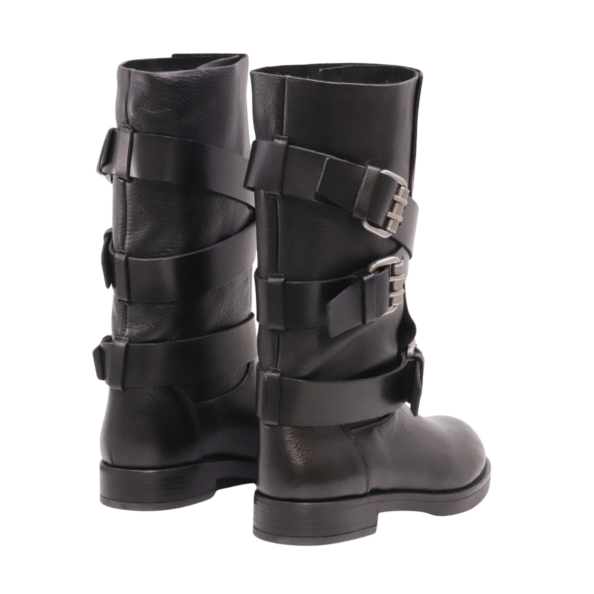 The Seller LW810 stivaletto biker donna in pelle nera con fibbie Made in Italy 