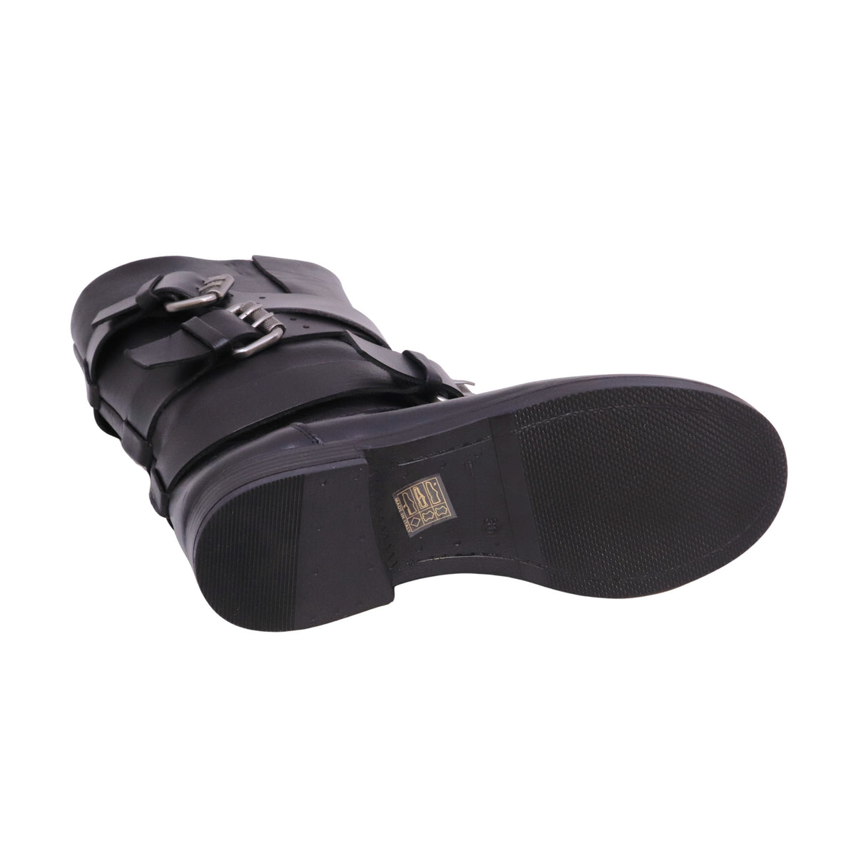 The Seller LW810 stivaletto biker donna in pelle nera con fibbie Made in Italy 