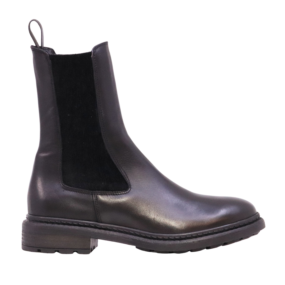 The Seller MW003 Crust Nero Chelsea Boot donna in pelle nera con elastici laterali 