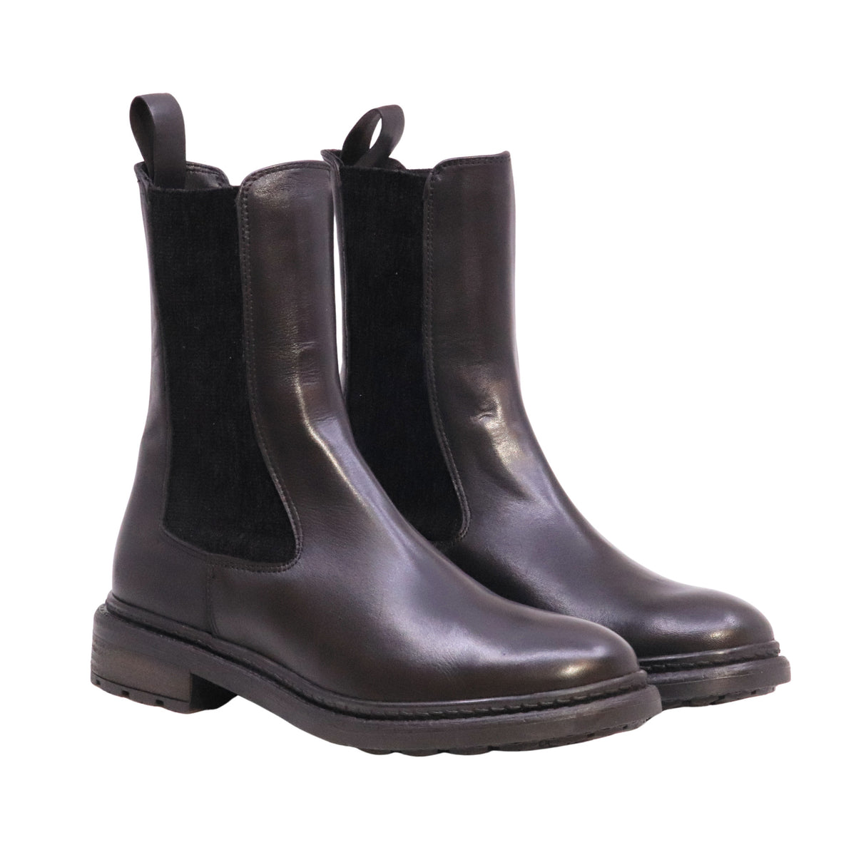 The Seller MW003 Crust Nero Chelsea Boot donna in pelle nera con elastici laterali 