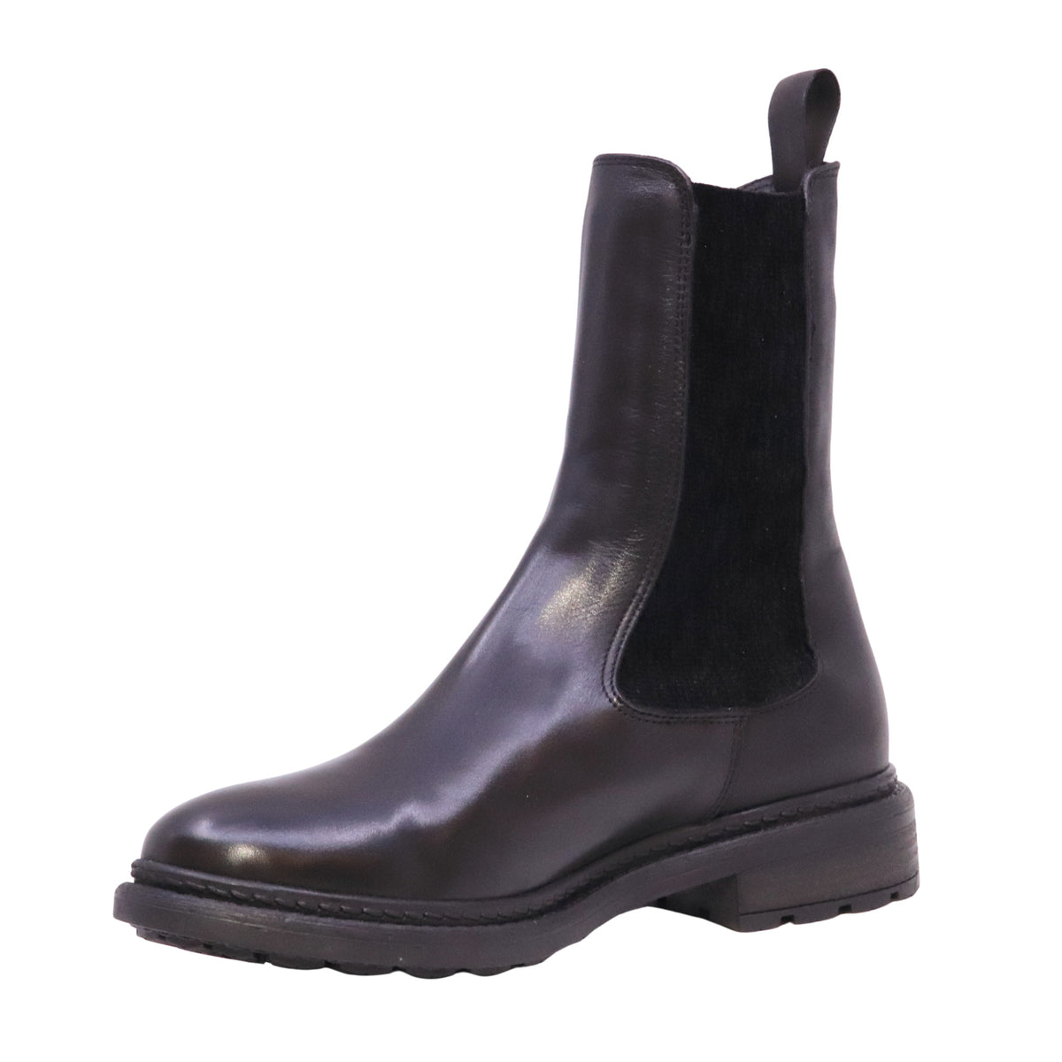 The Seller MW003 Crust Nero Chelsea Boot donna in pelle nera con elastici laterali 