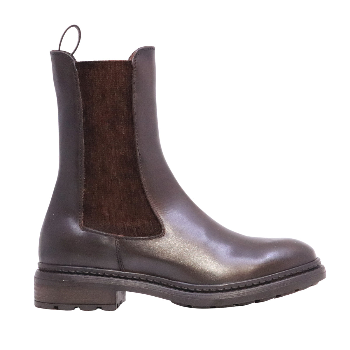 The Seller MW003 Crust Testa di Moro Chelsea Boot donna in pelle marrone scuro con elastici laterali 