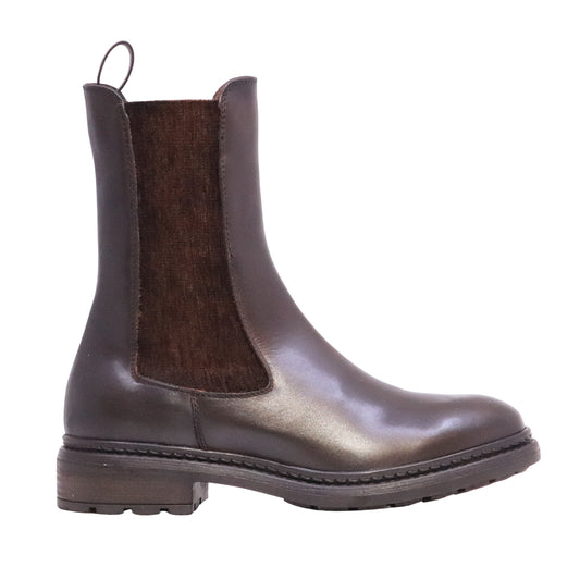 The Seller MW003 Crust Testa di Moro Chelsea Boot donna in pelle marrone scuro con elastici laterali 