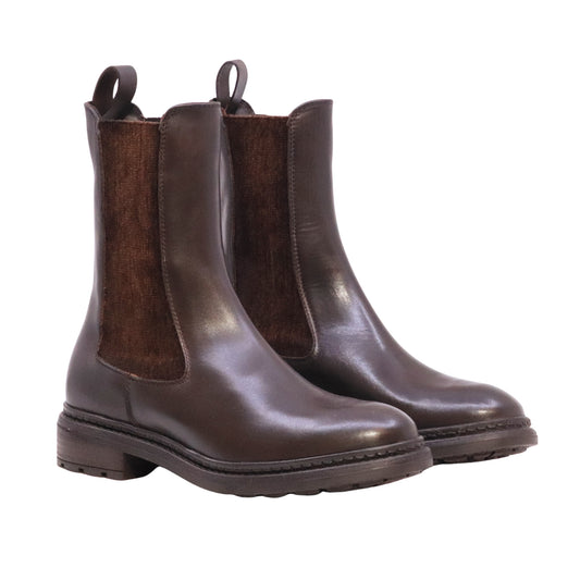 The Seller MW003 Crust Testa di Moro Chelsea Boot donna in pelle marrone scuro con elastici laterali 