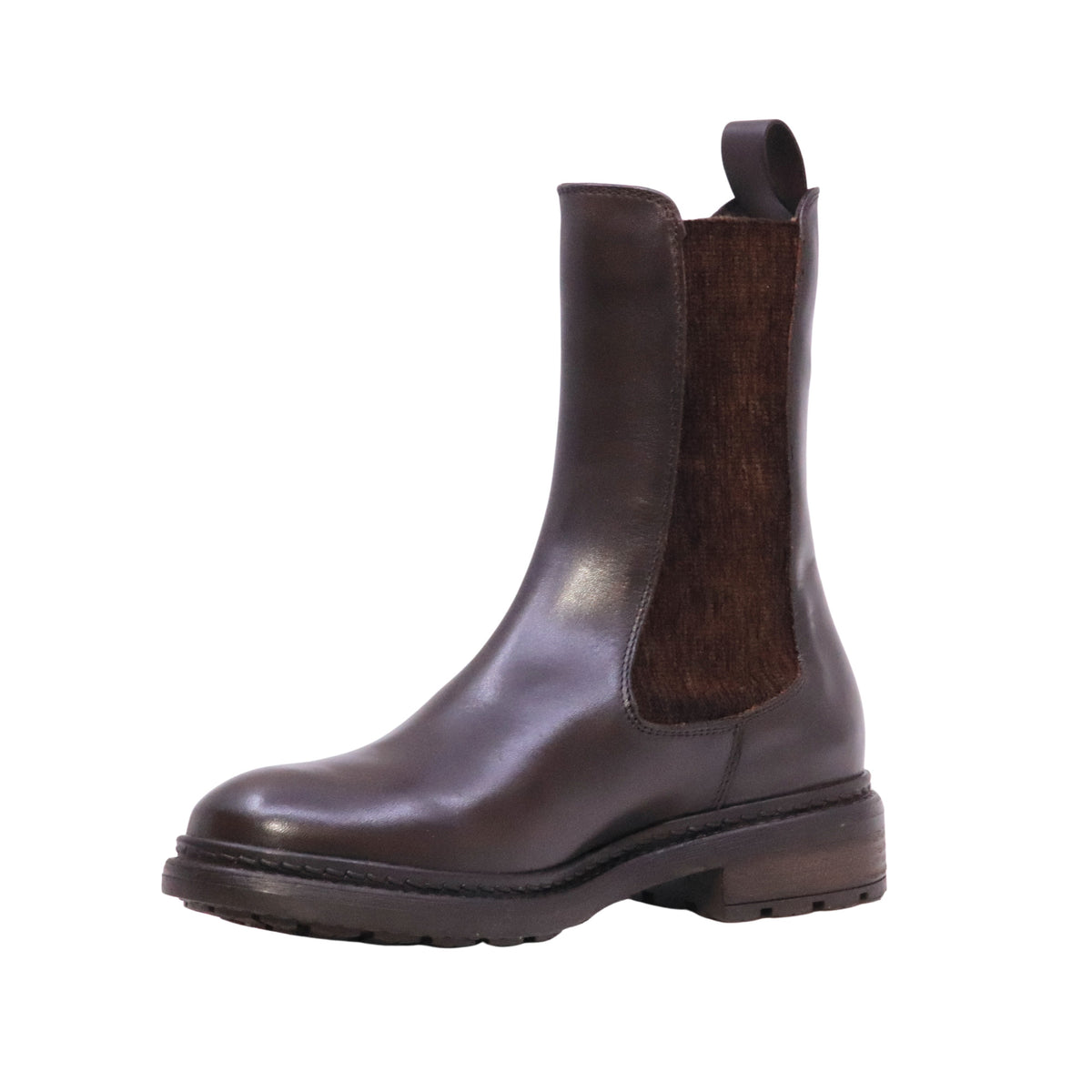 The Seller MW003 Crust Testa di Moro Chelsea Boot donna in pelle marrone scuro con elastici laterali 