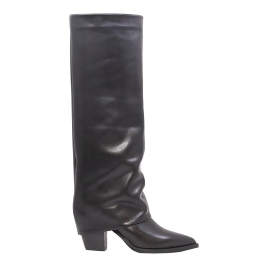 The Seller MW018 stivale donna in pelle nera con ghetta e tacco 8 cm Made in Italy 