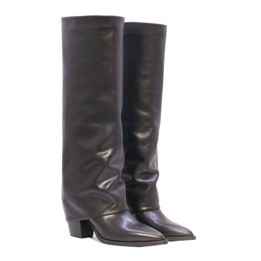 The Seller MW018 stivale donna in pelle nera con ghetta e tacco 8 cm Made in Italy 
