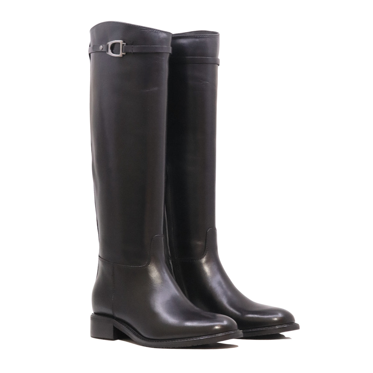 The Seller MW074 Crust Nero stivale alto donna in pelle nera con fibbia Made in Italy 