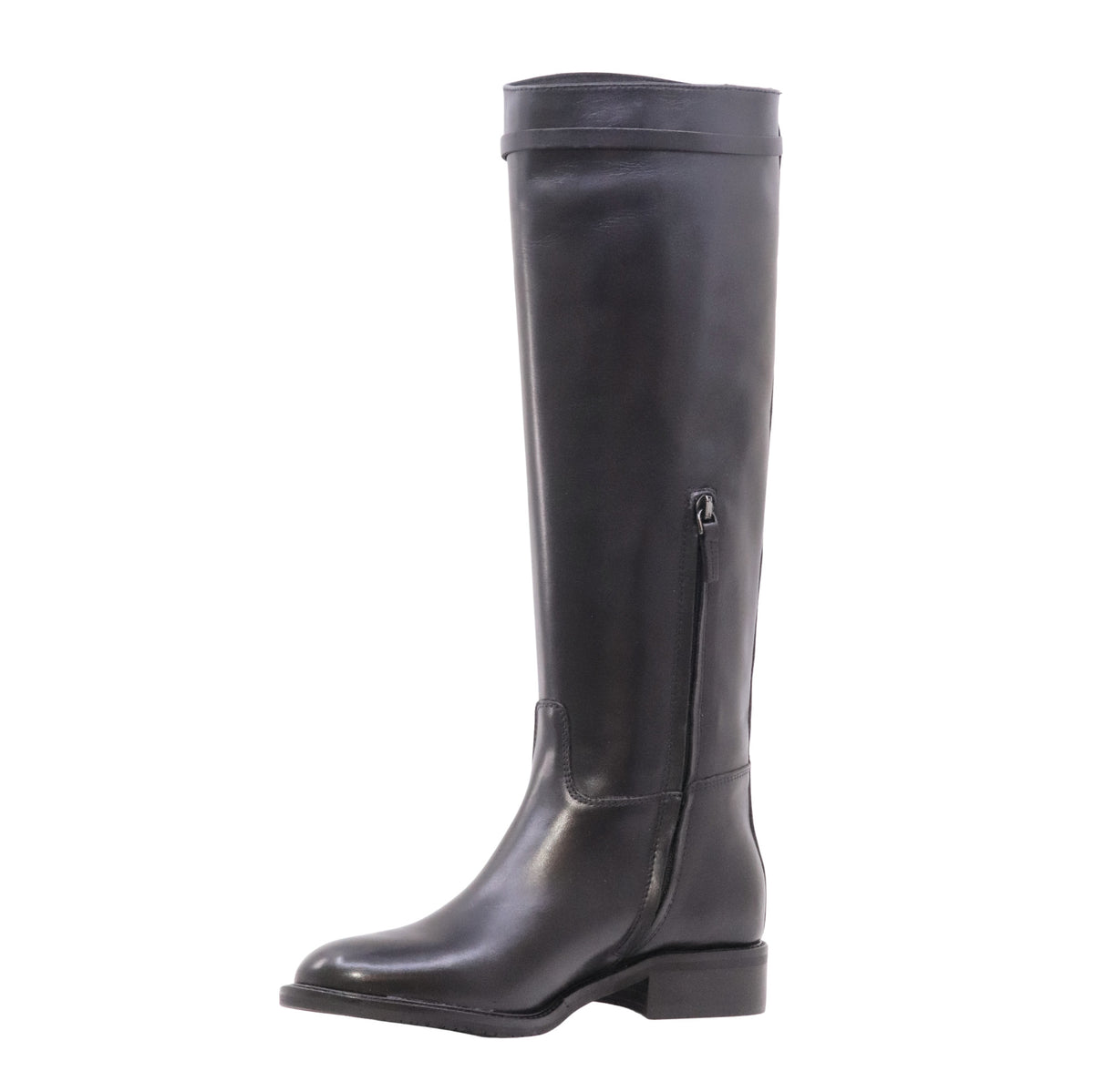 The Seller MW074 Crust Nero stivale alto donna in pelle nera con fibbia Made in Italy 