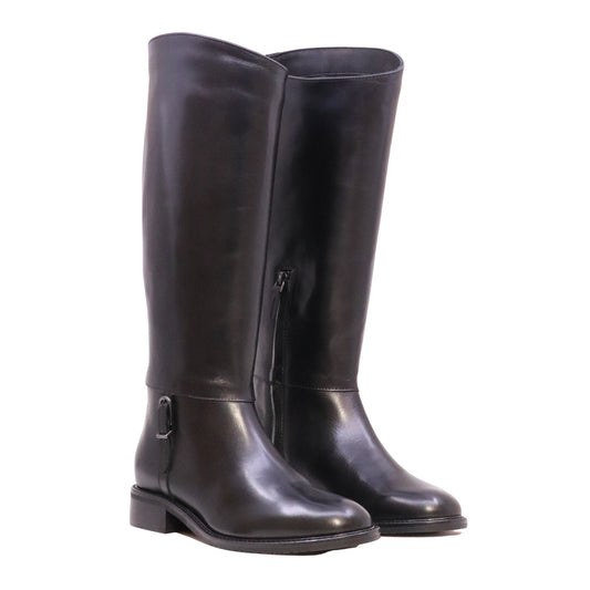 The Seller MW079 Crust Nero stivale cavallerizzo donna in pelle nera Made in Italy 