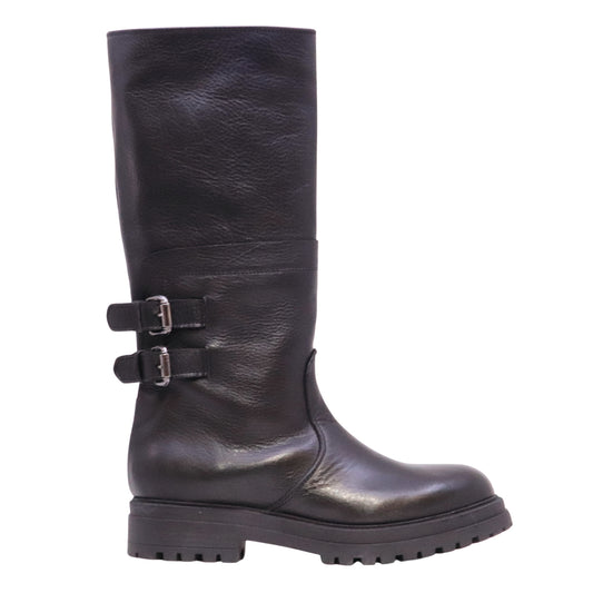 The Seller MW088 King Nero stivale donna in pelle nera con doppia fibbia e suola carrarmato 