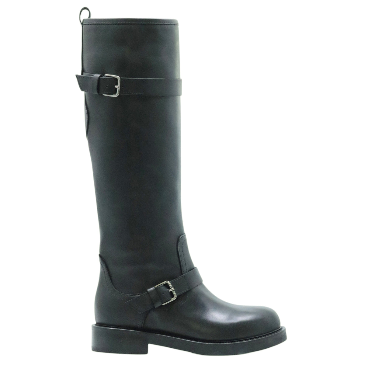 The Seller MW558 stivale donna in pelle nera con doppia fibbia 