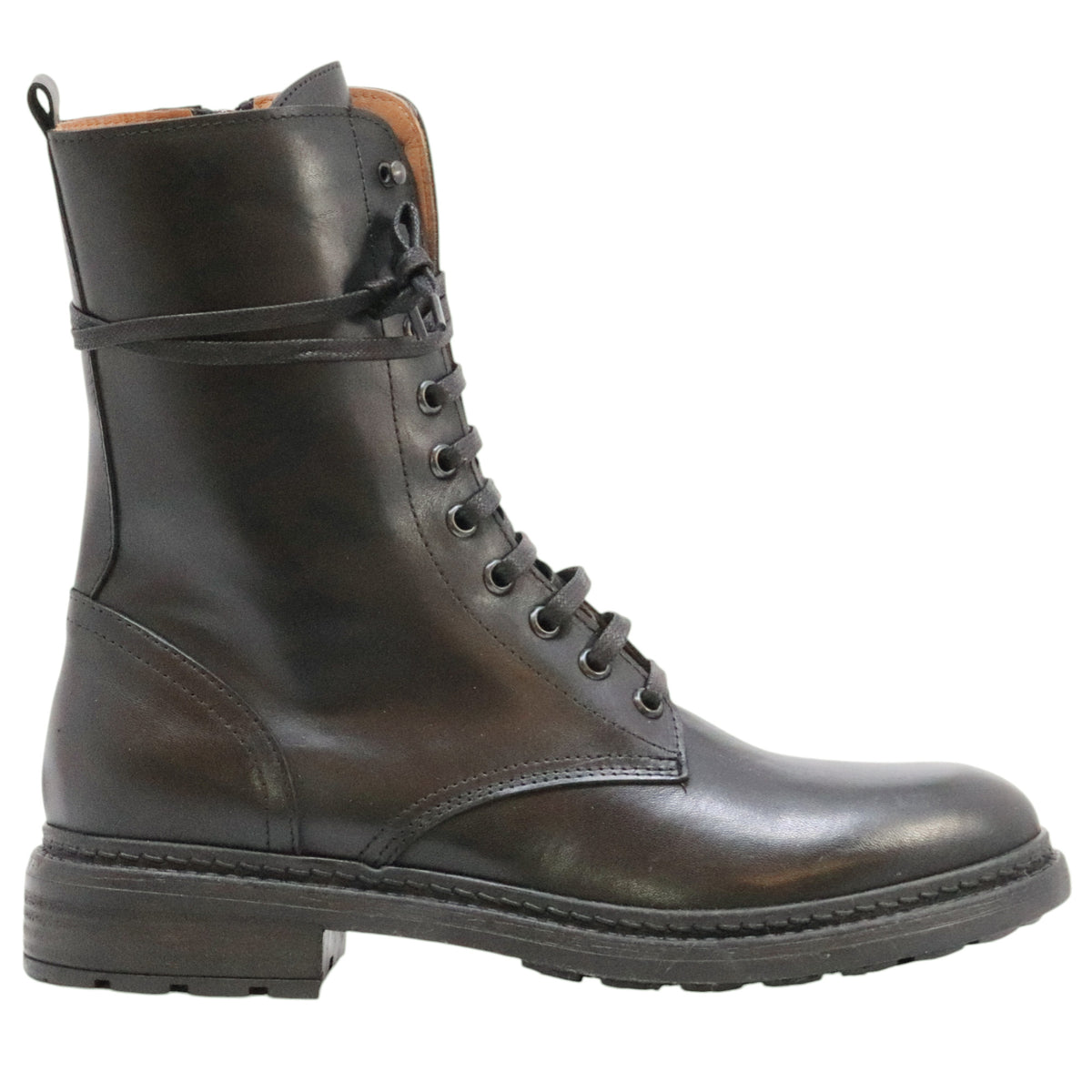 The Seller MW583 anfibio donna in pelle nera allacciato con zip laterale 