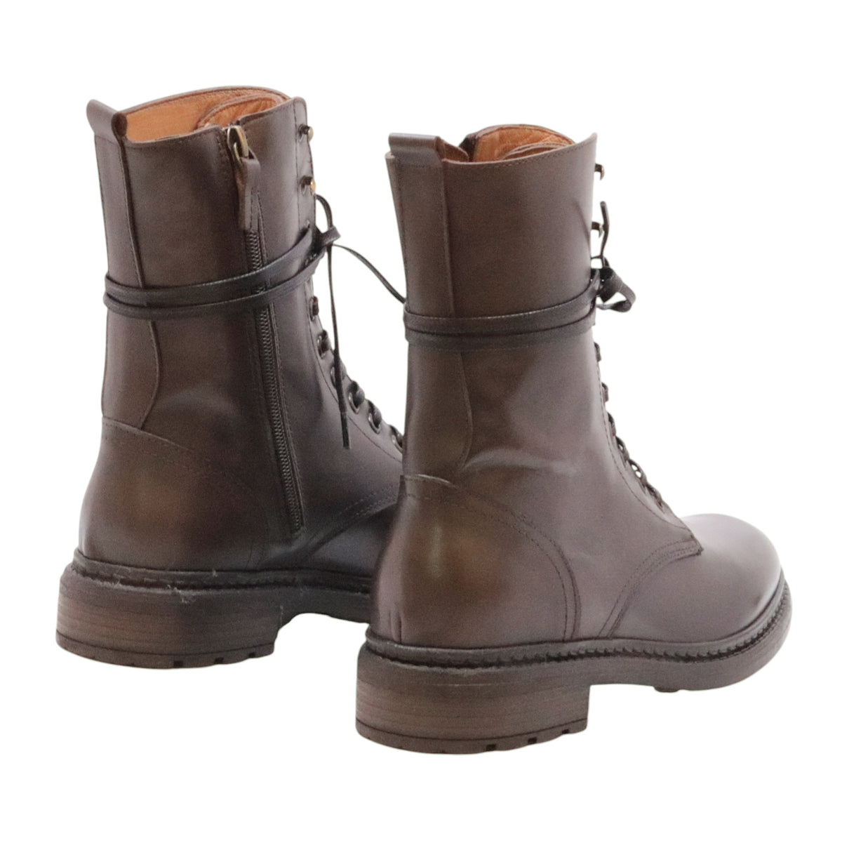 The Seller MW583 stivaletto donna in pelle marrone allacciato con zip laterale 