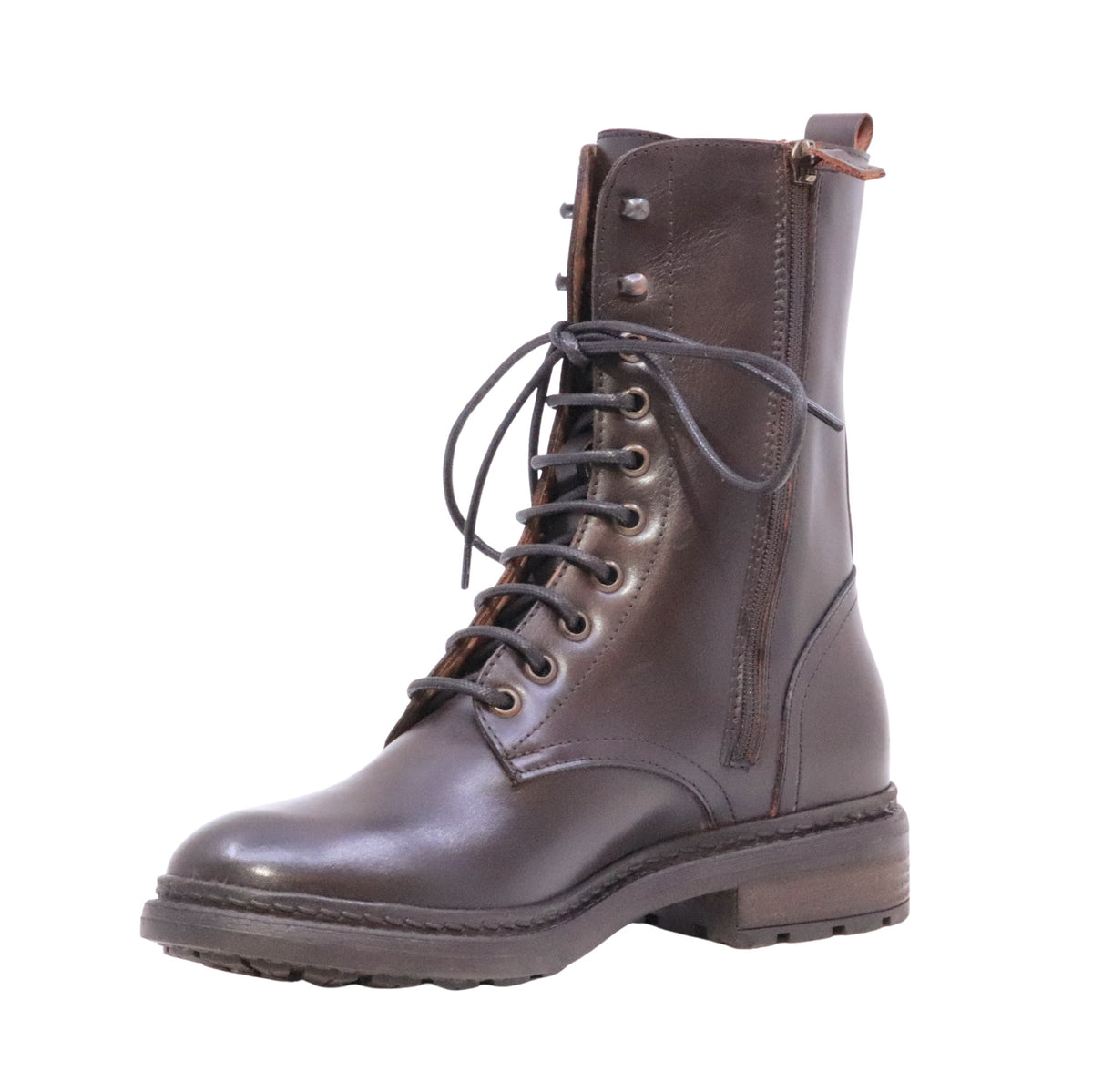The Seller MW583 Crust Testa di Moro stivaletto anfibio donna in pelle marrone con lacci e zip 