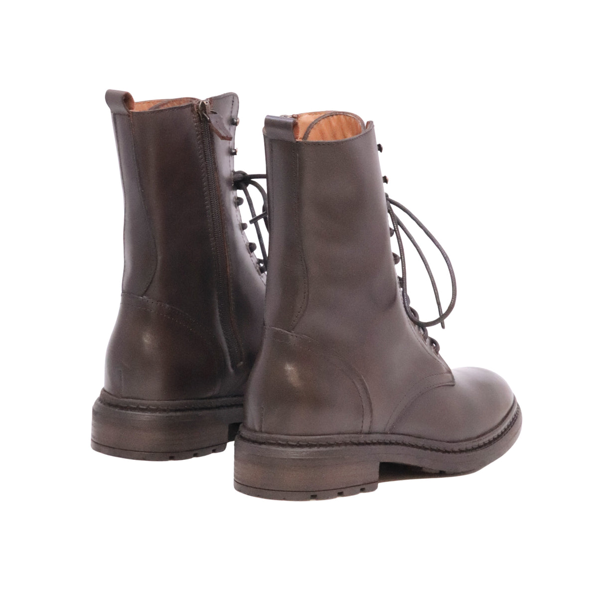 The Seller MW583 Crust Testa di Moro stivaletto anfibio donna in pelle marrone con lacci e zip 