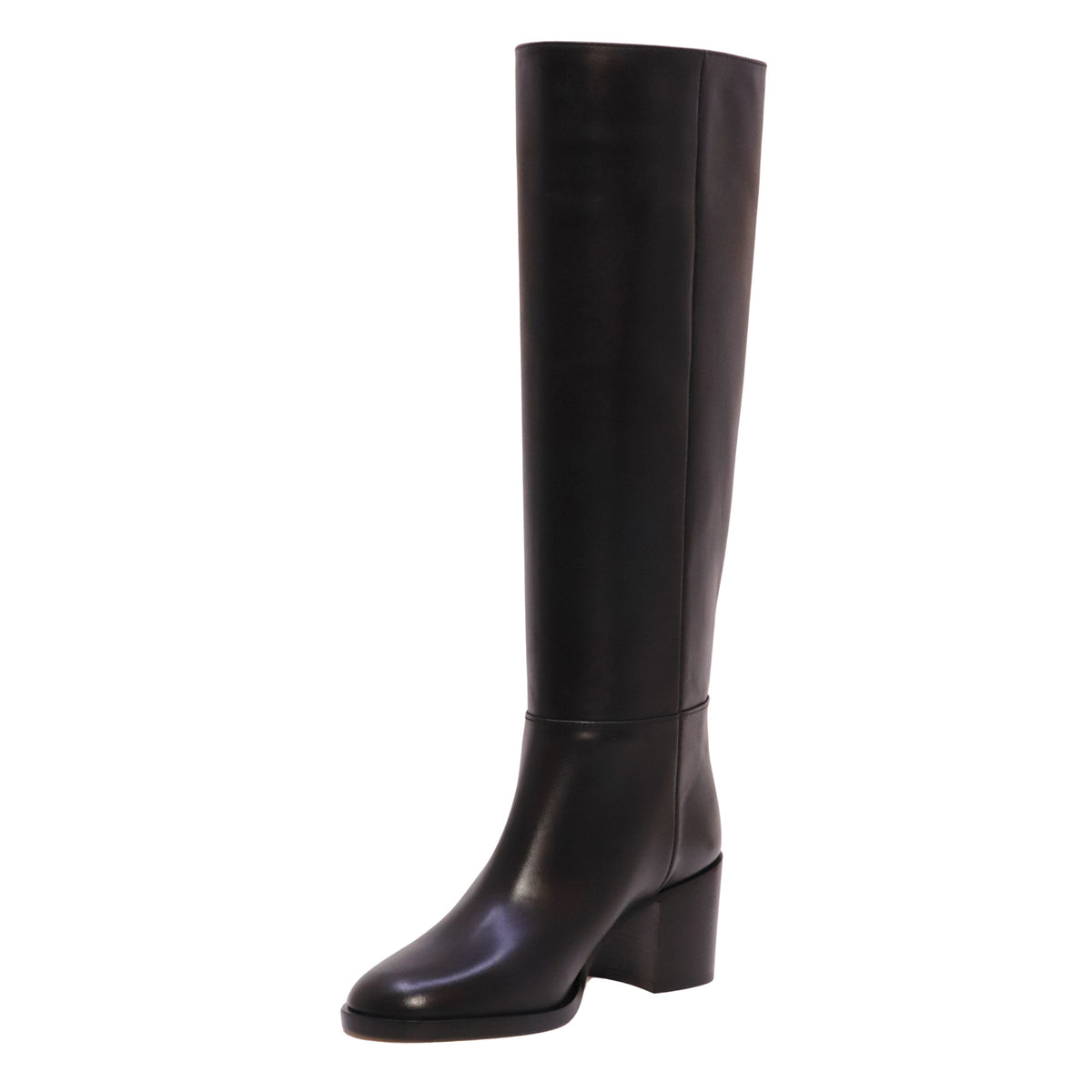 Via Roma 15 4720 Soft stivale alto donna in pelle nera con V oro e tacco 5 cm 