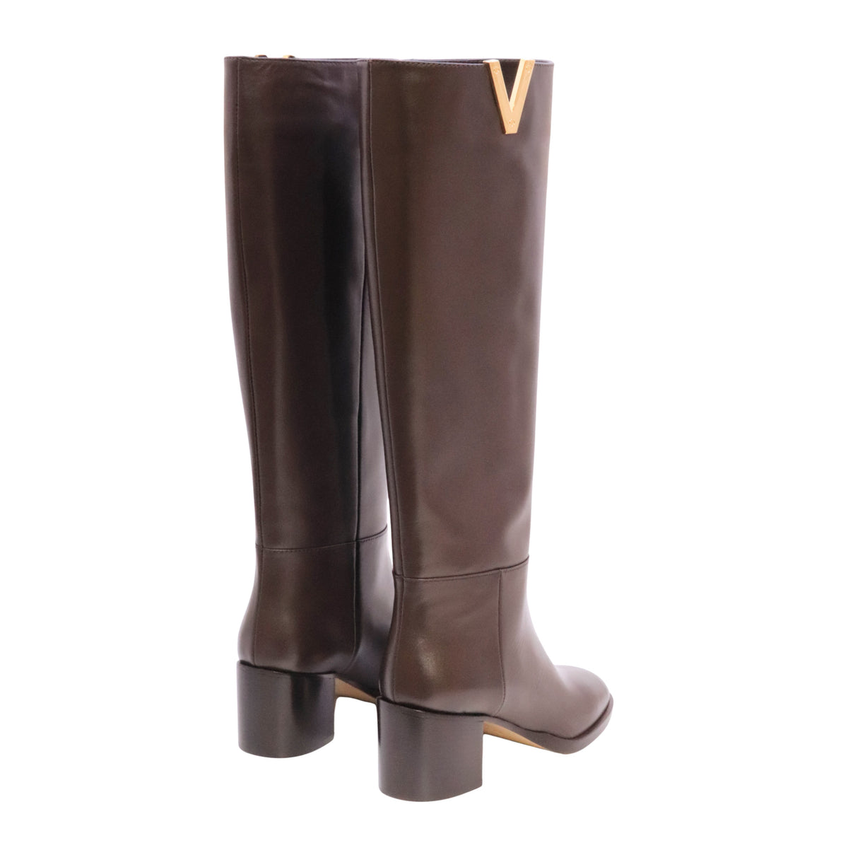 Via Roma 15 4720 Soft stivale alto donna in pelle testa di moro con V oro e tacco 5 cm 