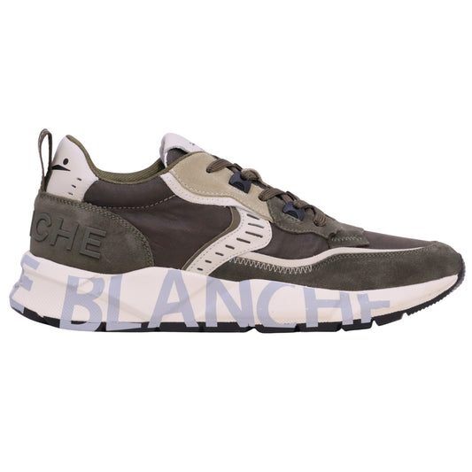 Voile Blanche Club01 sneaker uomo in camoscio e tessuto tecnico verde militare bianco 