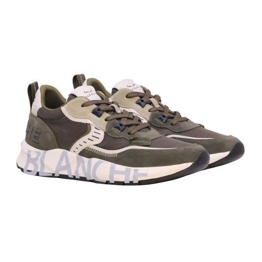 Voile Blanche Club01 sneaker uomo in camoscio e tessuto tecnico verde militare bianco 