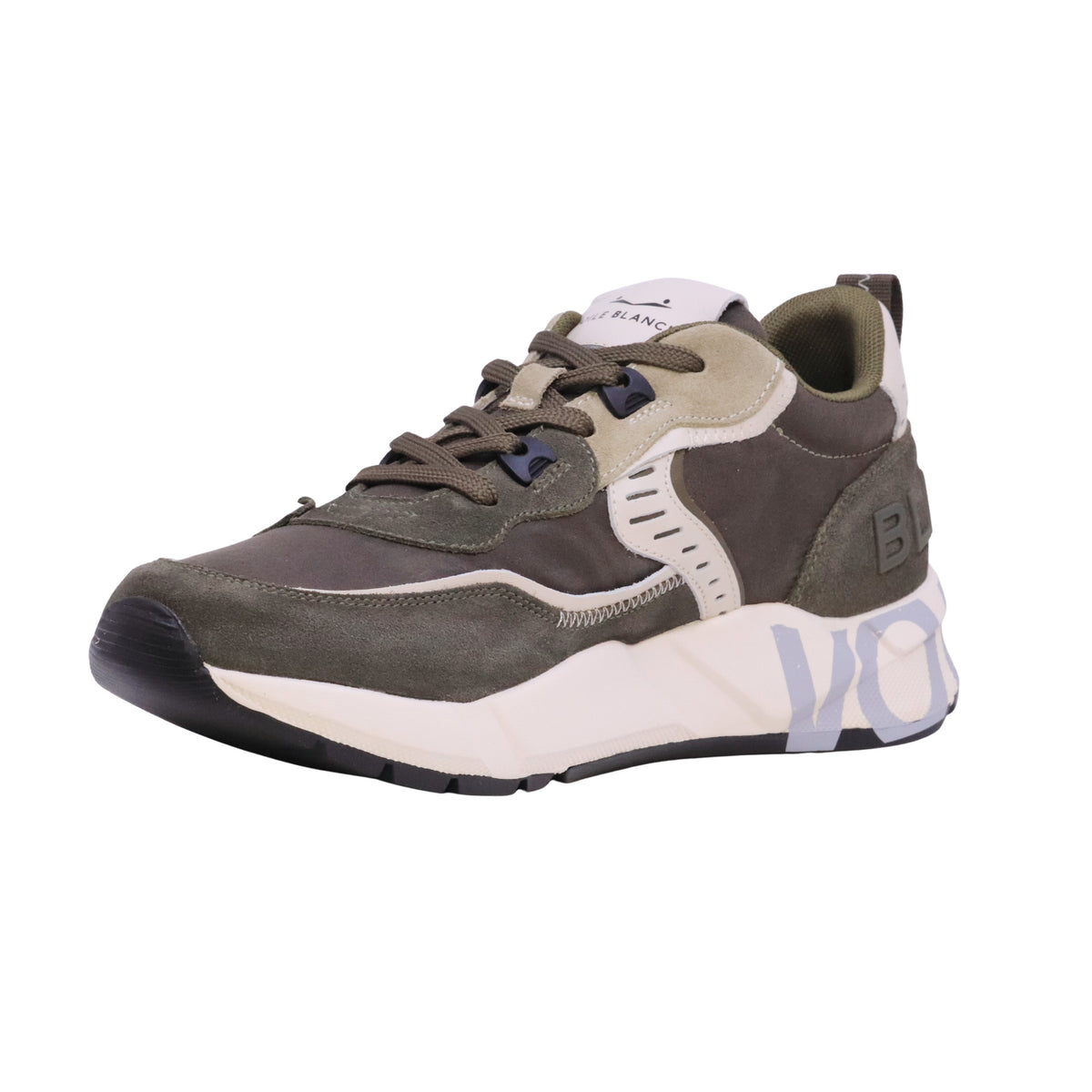 Voile Blanche Club01 sneaker uomo in camoscio e tessuto tecnico verde militare bianco 