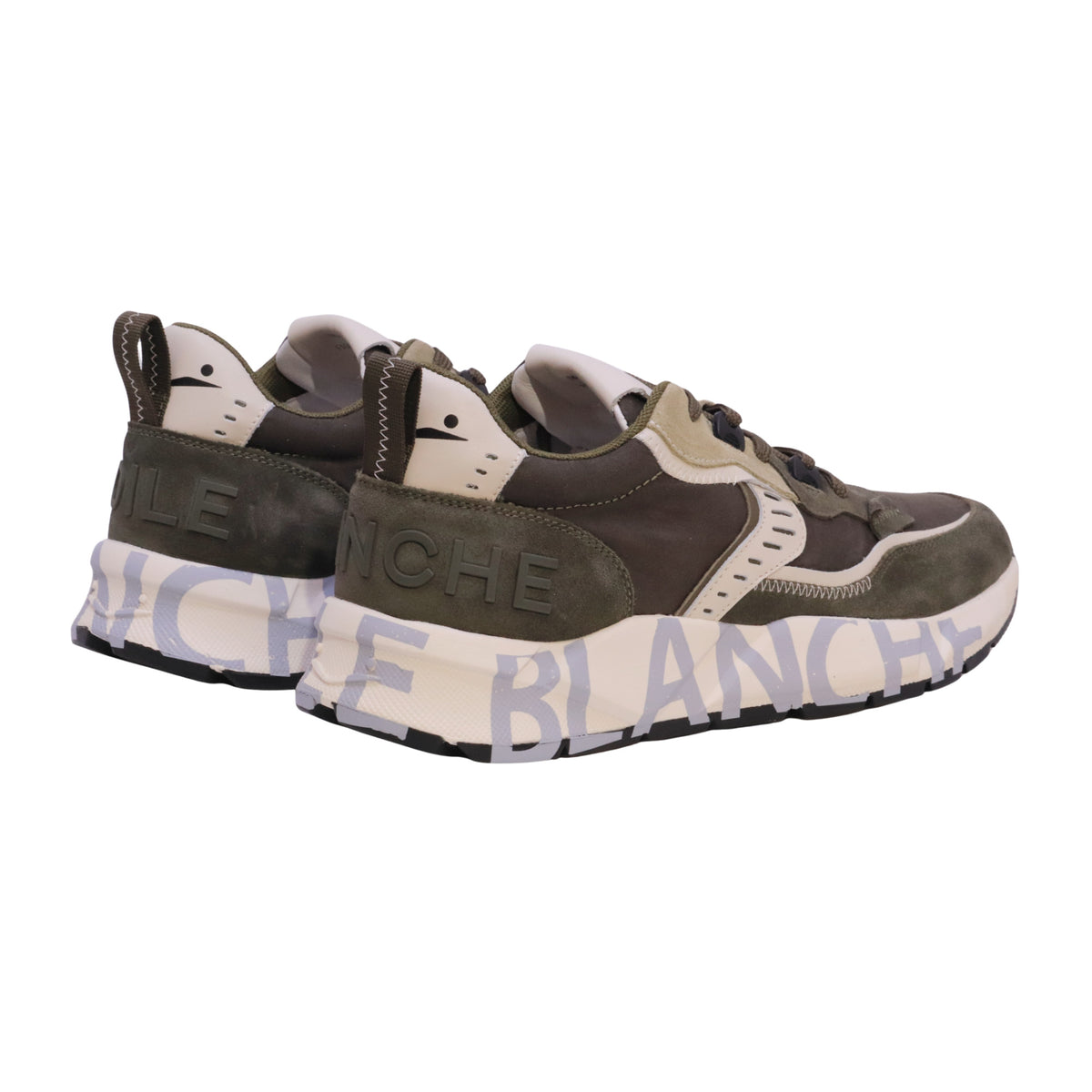 Voile Blanche Club01 sneaker uomo in camoscio e tessuto tecnico verde militare bianco 