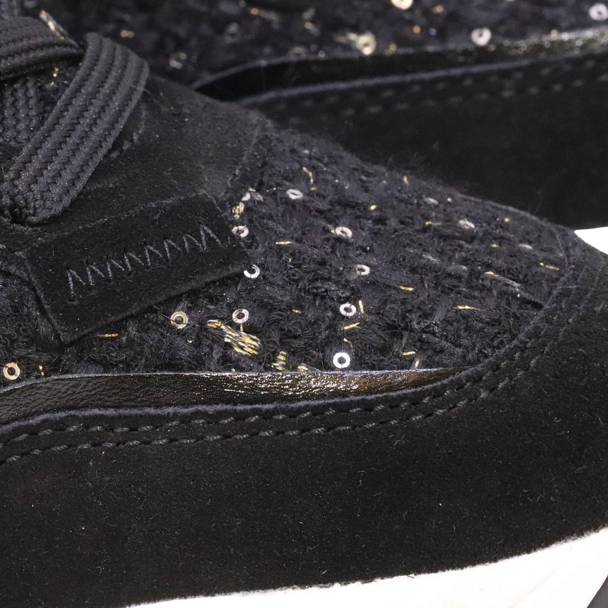 Voile Blanche Club105 sneaker donna nera in pelle, camoscio e tessuto con paillettes 