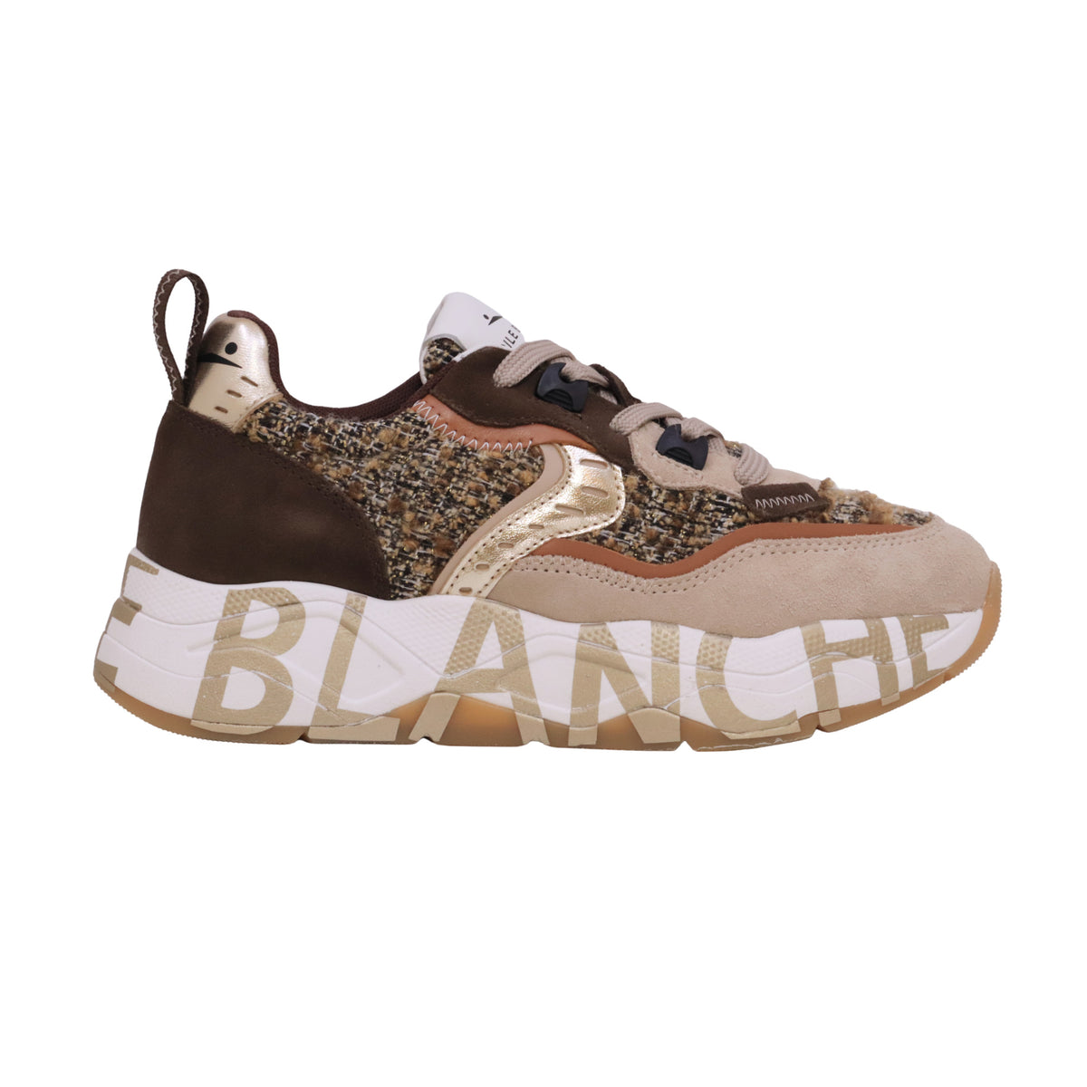 Voile Blanche Club105 sneaker donna Beige Marrone in pelle e tessuto con suola chunky 