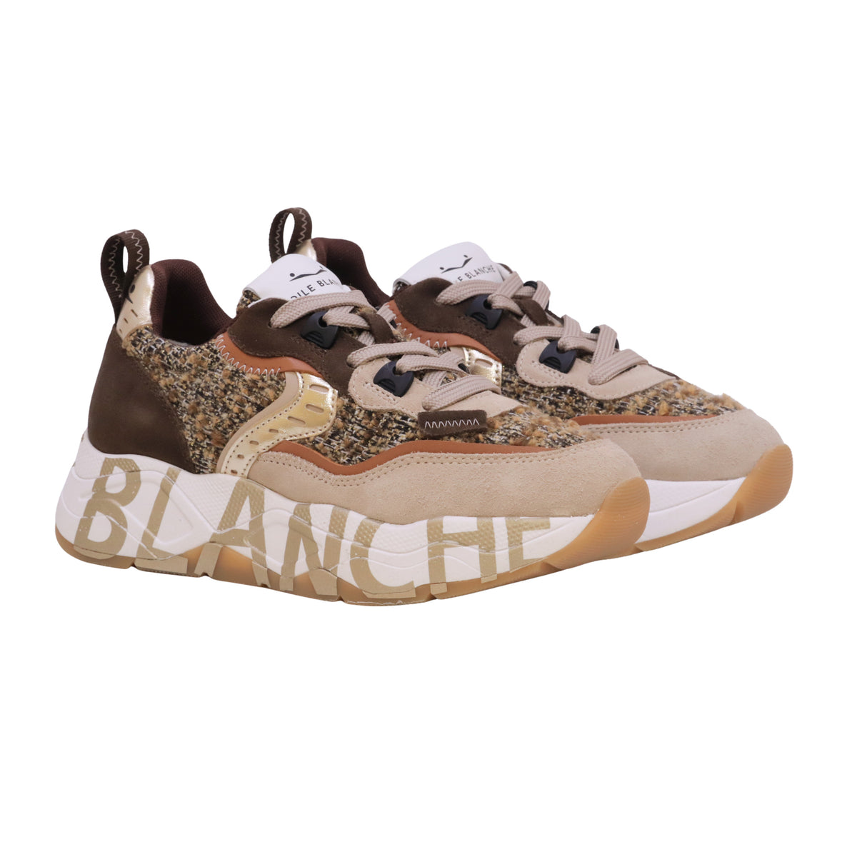 Voile Blanche Club105 sneaker donna Beige Marrone in pelle e tessuto con suola chunky 