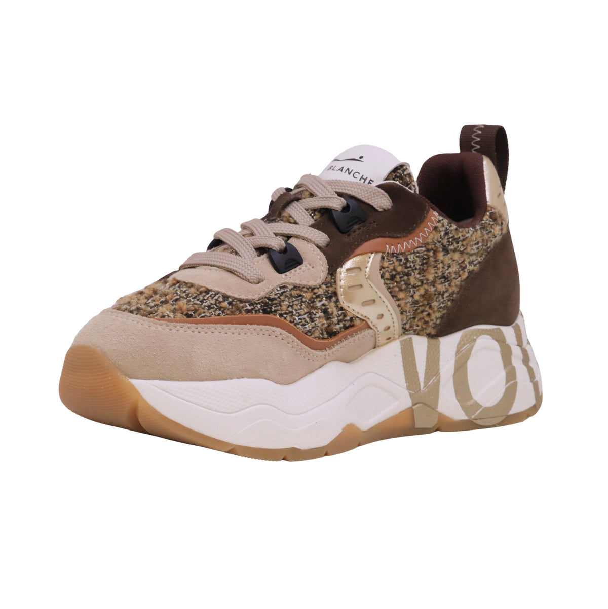 Voile Blanche Club105 sneaker donna Beige Marrone in pelle e tessuto con suola chunky 