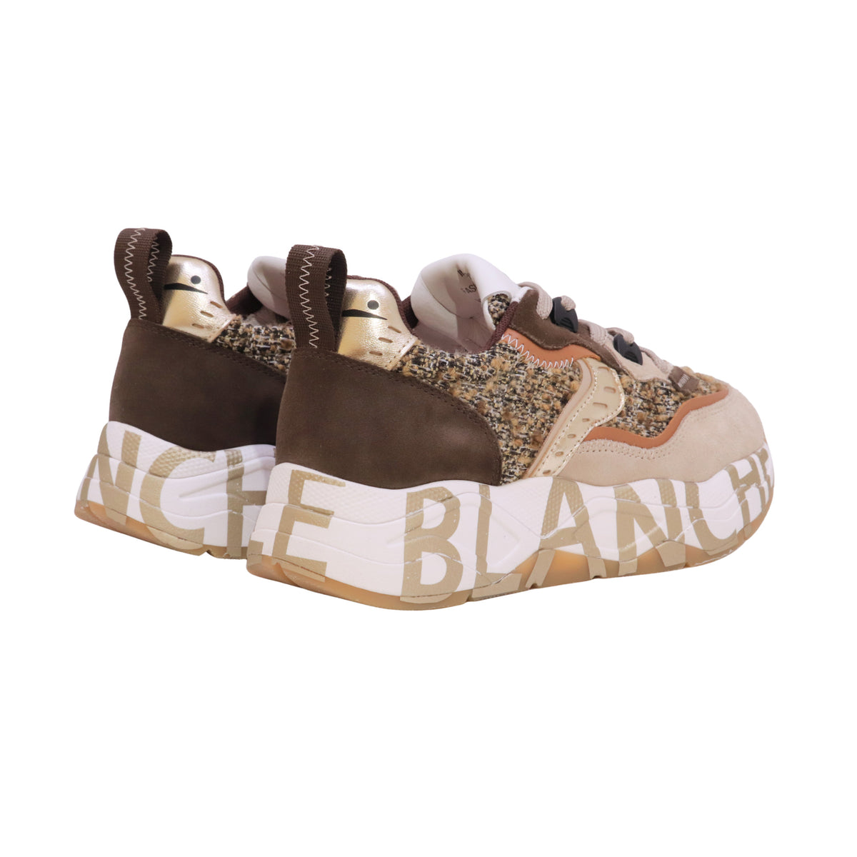 Voile Blanche Club105 sneaker donna Beige Marrone in pelle e tessuto con suola chunky 