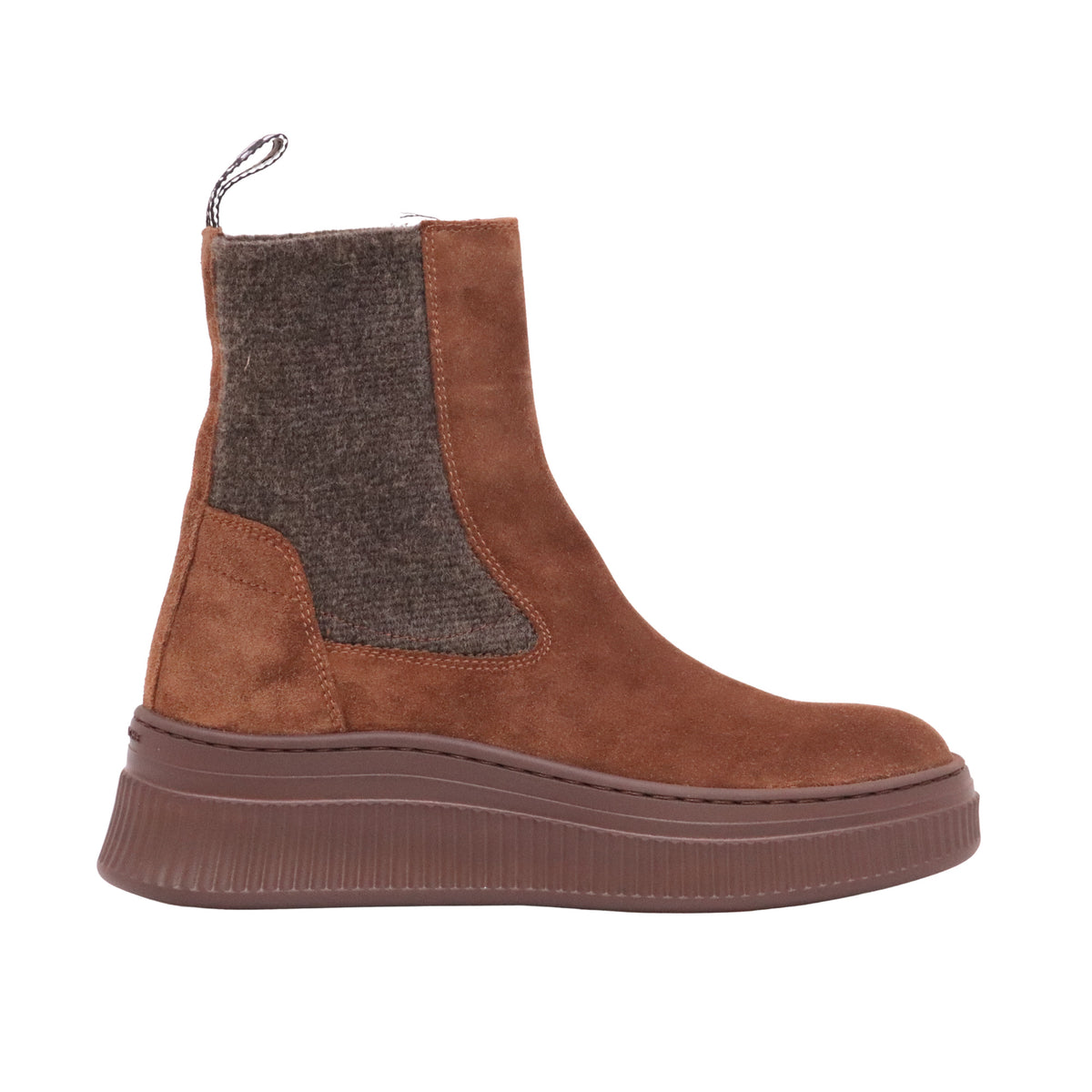 Voile Blanche Flaurence stivaletto Chelsea donna marrone in camoscio e tessuto con suola platform 