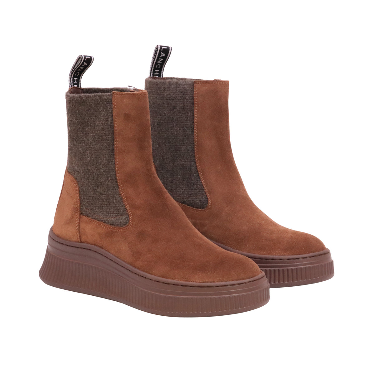 Voile Blanche Flaurence stivaletto Chelsea donna marrone in camoscio e tessuto con suola platform 