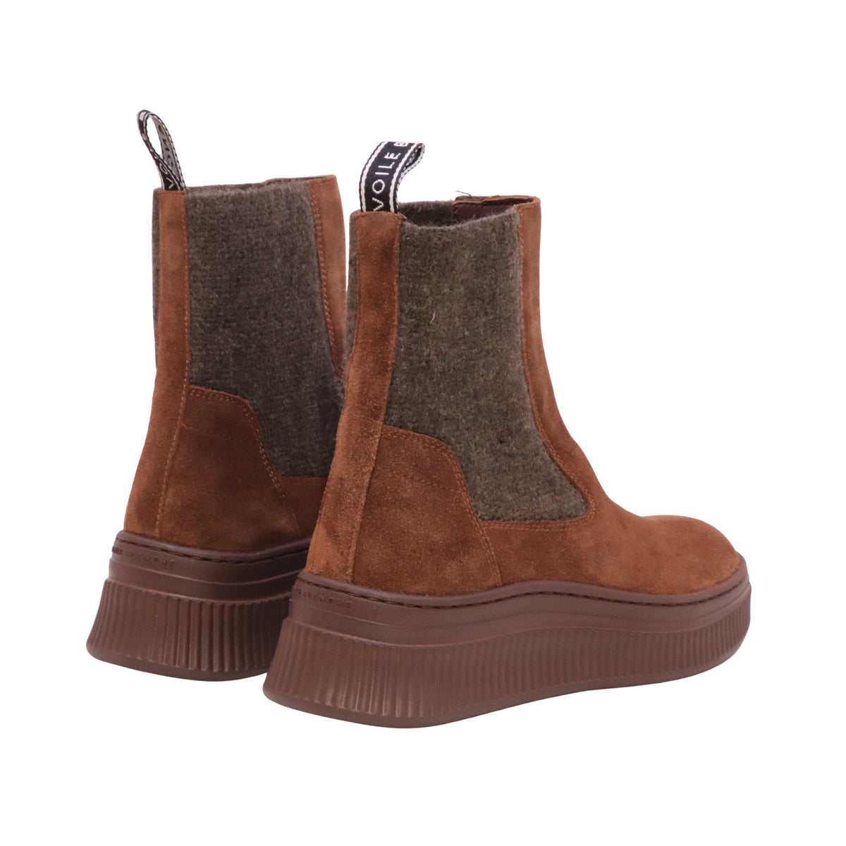 Voile Blanche Flaurence stivaletto Chelsea donna marrone in camoscio e tessuto con suola platform 