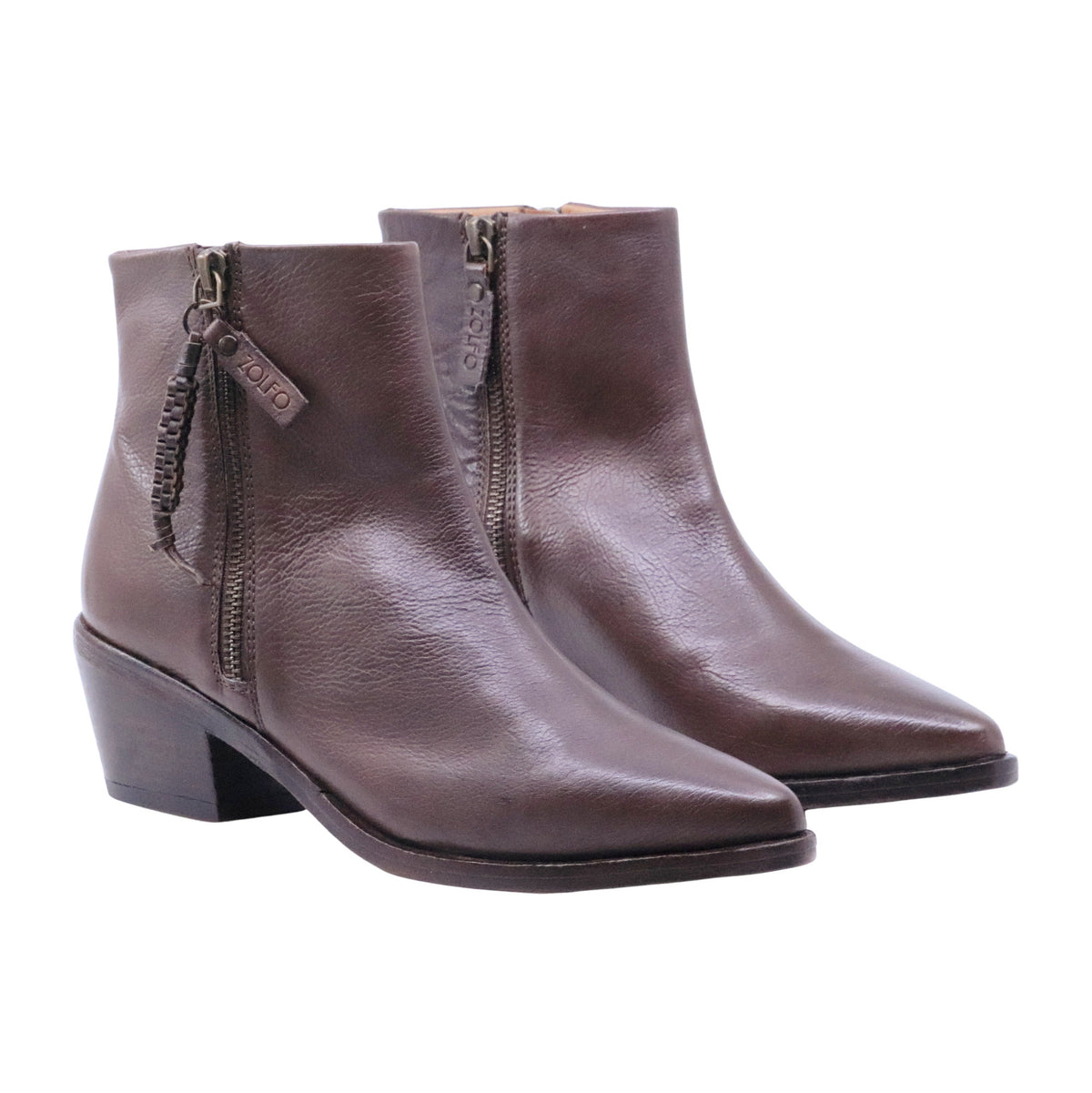 Zolfo 262 70211 stivaletto texano donna in pelle marrone con tacco 6 cm<BR/> 