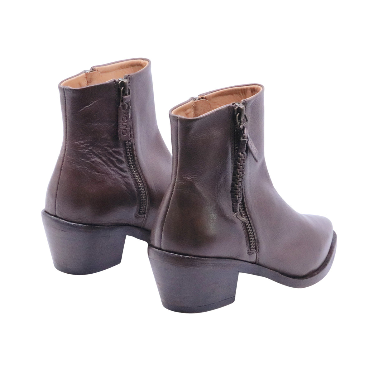 Zolfo 262 70211 stivaletto texano donna in pelle marrone con tacco 6 cm<BR/> 