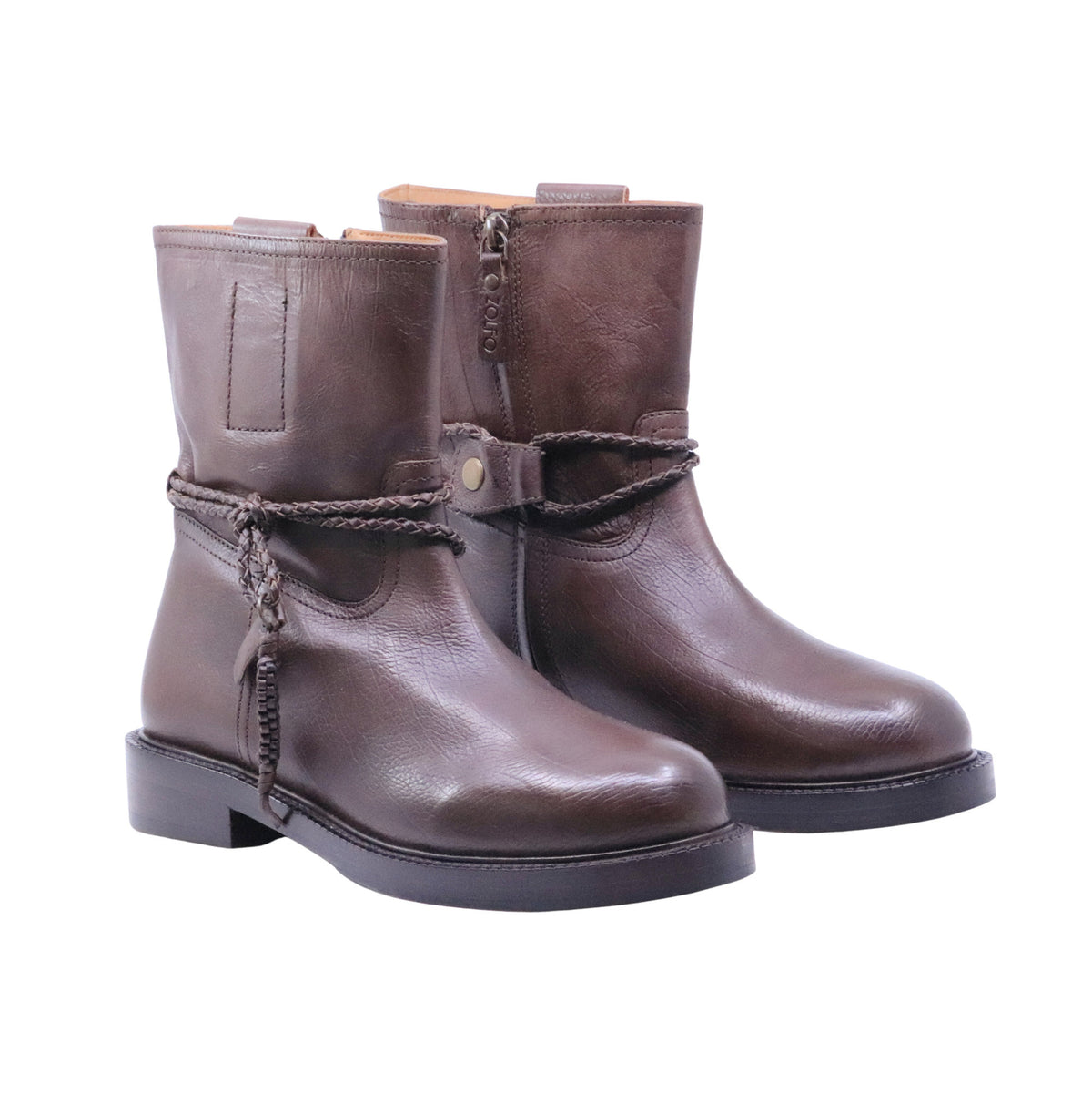 Zolfo 262 704 11 stivaletto biker donna in pelle marrone 