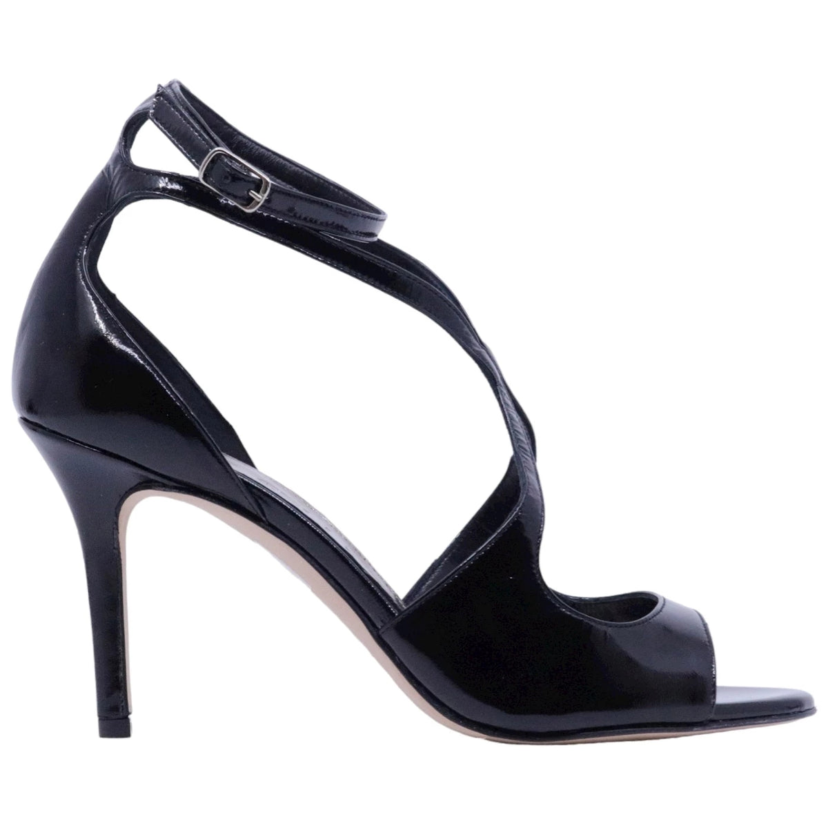 Sandalo con tacco The Seller 904 in pelle spezzolata nera <BR/> 