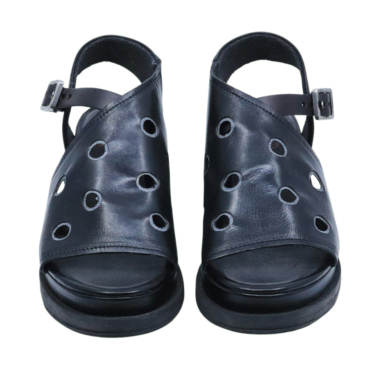 AS98 A15043 Nero Smoke sandalo donna in pelle nera con zeppa casual artigianale 