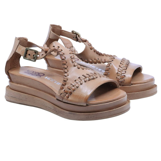 Sandalo donna AS98 A15044 in pelle color grano 