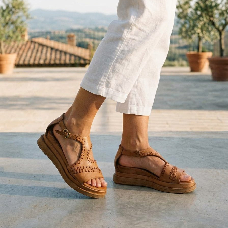 Sandalo donna AS98 A15044 in pelle color grano 