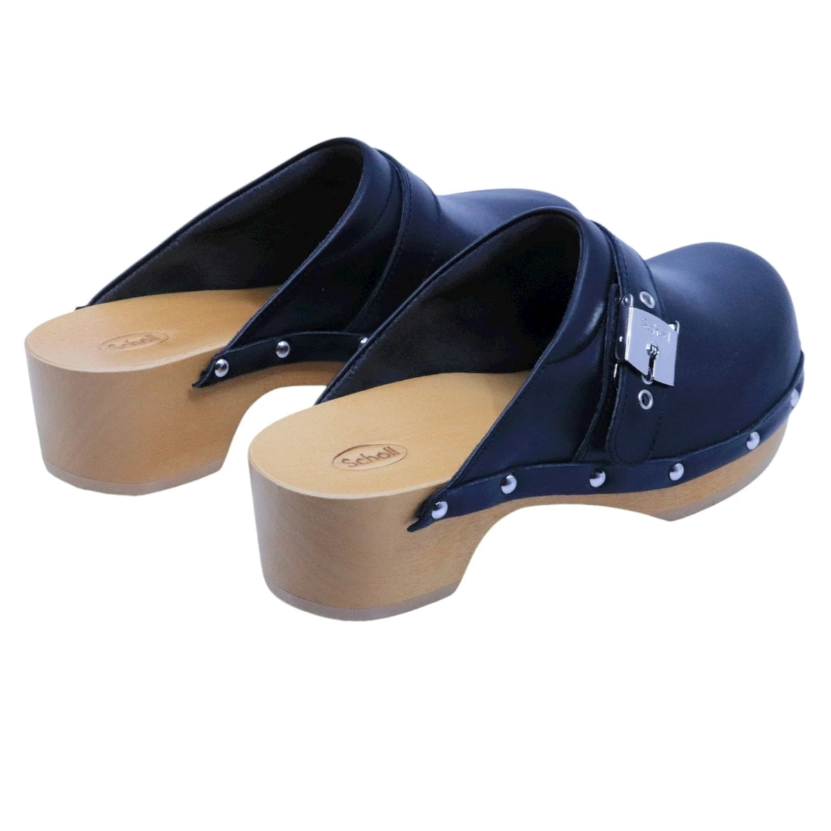 Scholl Pescura Clog 50 Nero sabot donna in pelle nera con suola in legno Made in Italy 