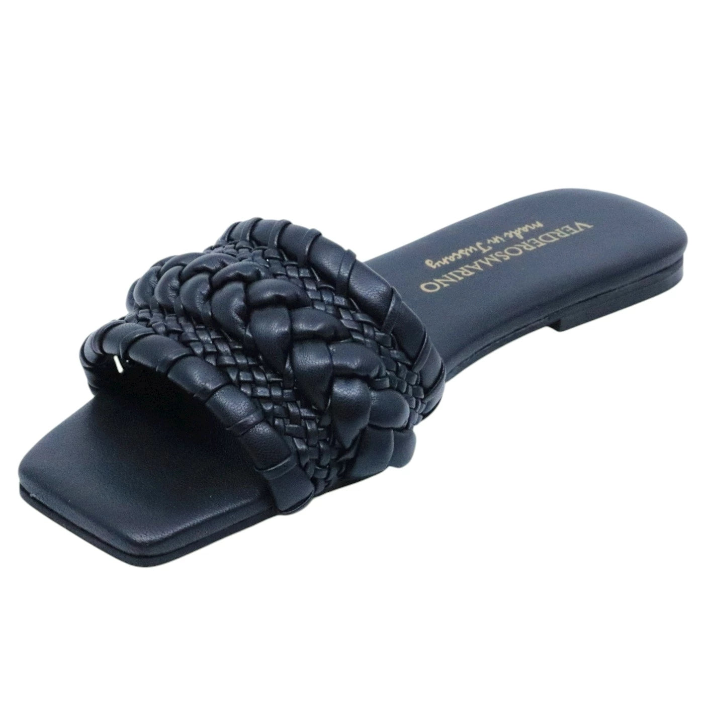 Verderosamarino 3727 ciabatta donna in pelle nera intrecciata 