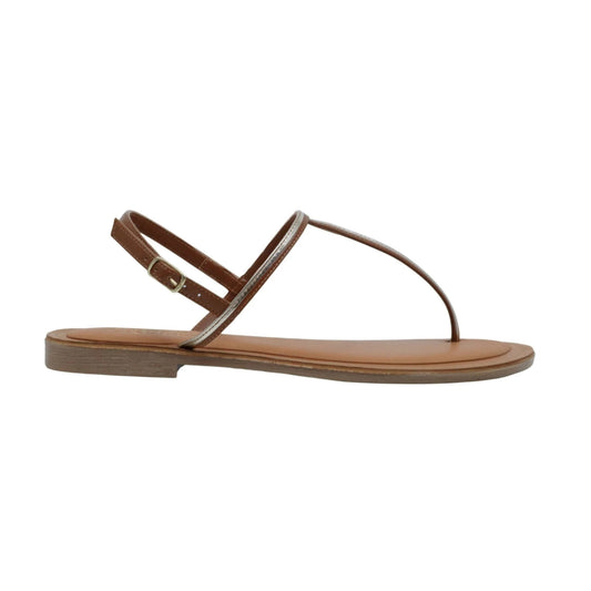 Verderosamarino 3980 sandalo infradito donna in pelle cuoio e platino 