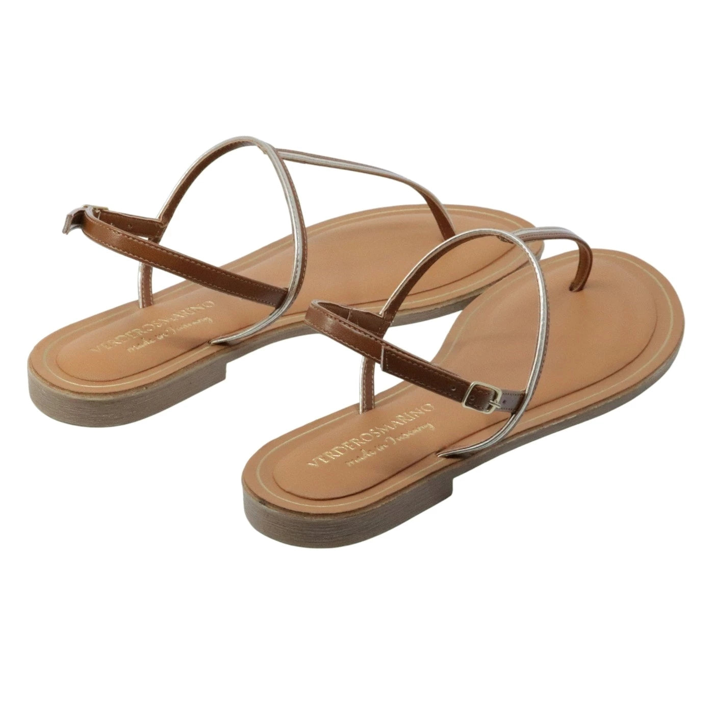 Verderosamarino 3980 sandalo infradito donna in pelle cuoio e platino 
