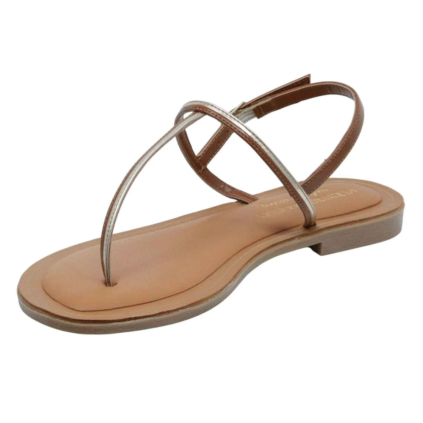 Verderosamarino 3980 sandalo infradito donna in pelle cuoio e platino 