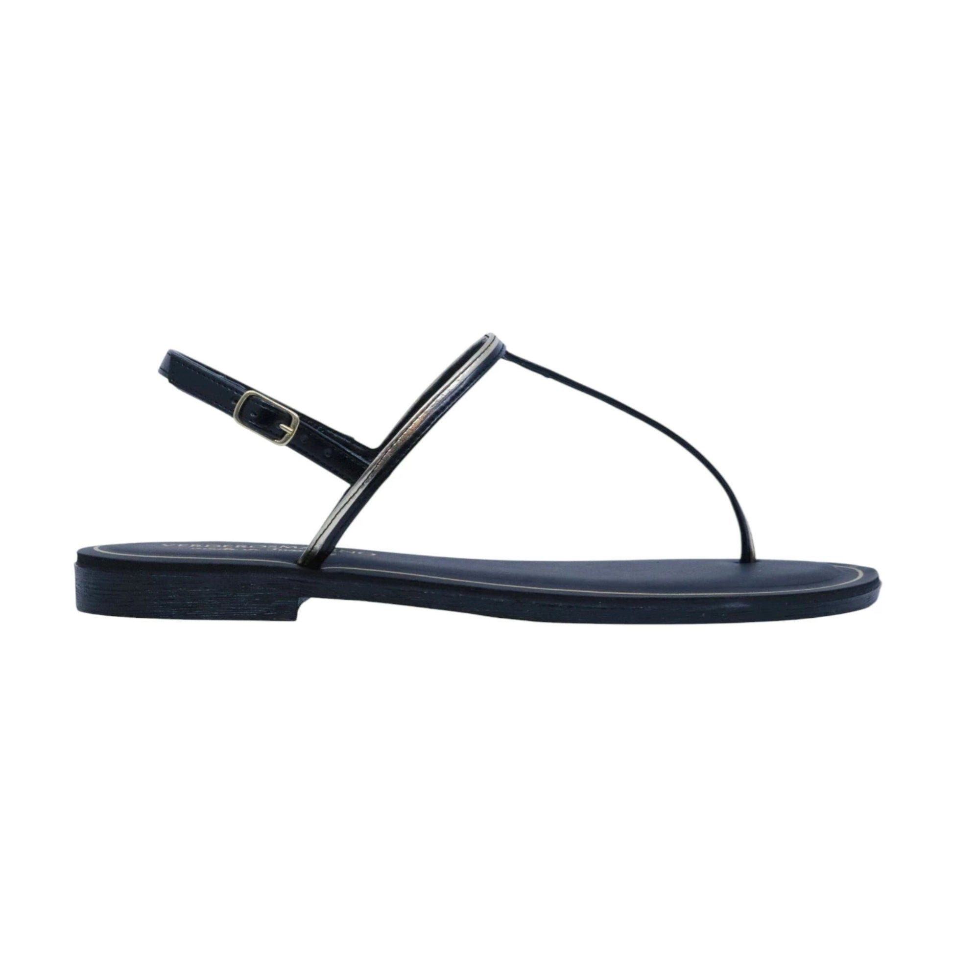 Verderosamarino 3980 sandalo infradito donna in pelle nera e platino 