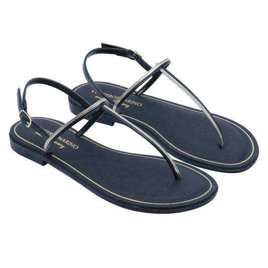 Verderosamarino 3980 sandalo infradito donna in pelle nera e platino 