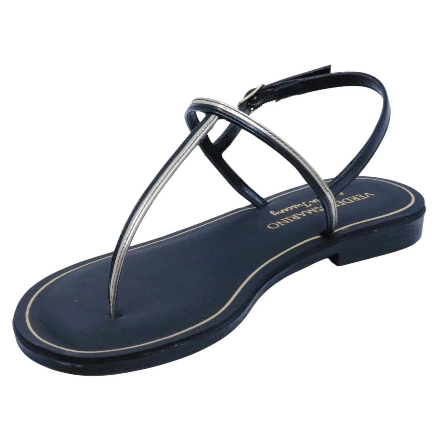 Verderosamarino 3980 sandalo infradito donna in pelle nera e platino 