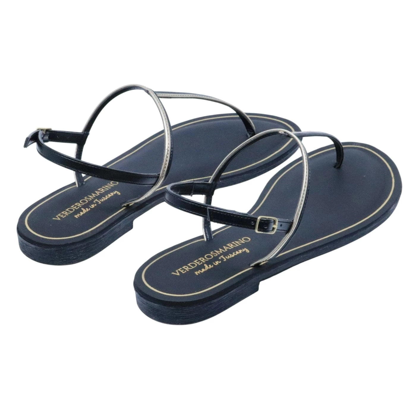 Verderosamarino 3980 sandalo infradito donna in pelle nera e platino 